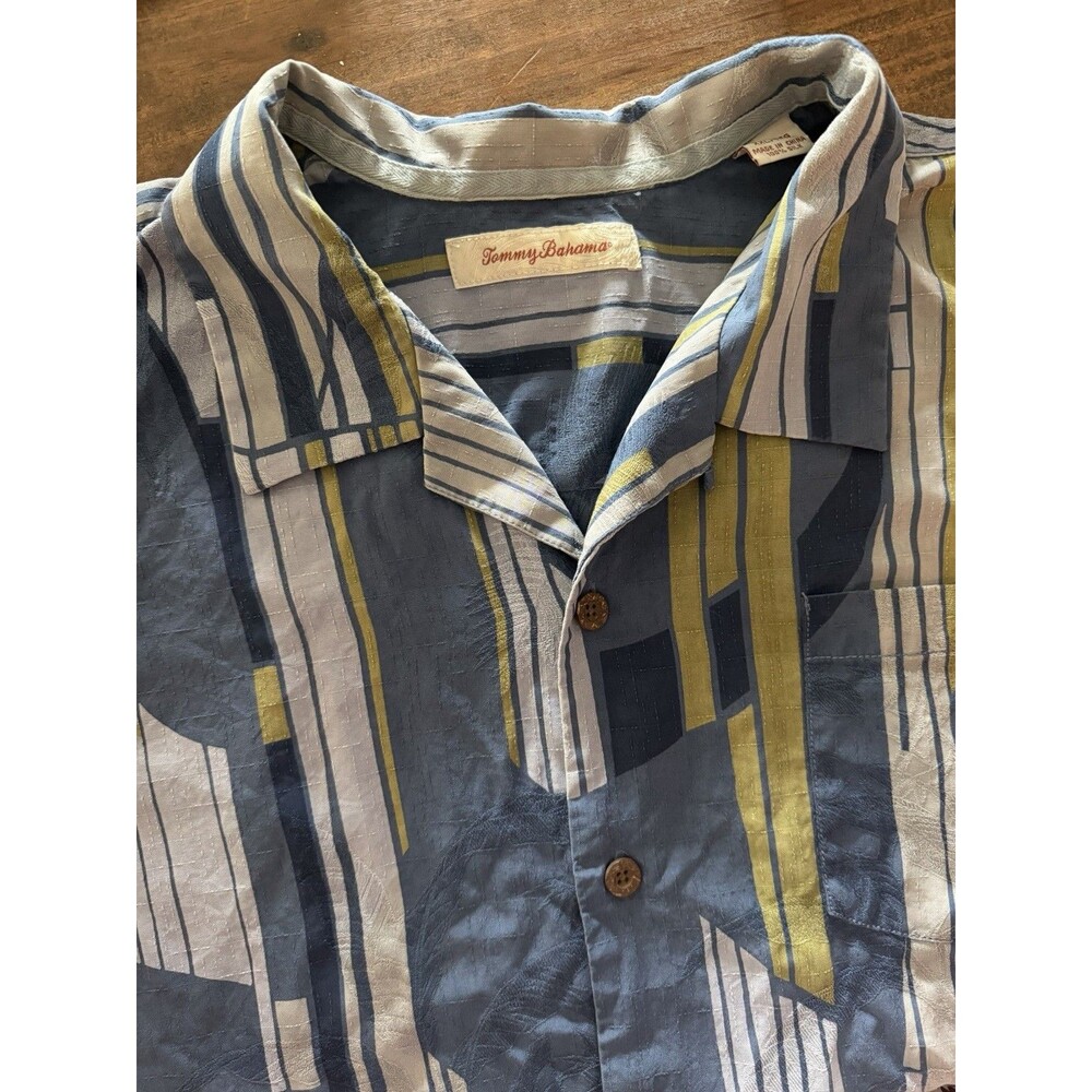 Tommy Bahama Shirt Mens 2XL Blue Geometric Short Sleeve Button Up Silk Casual
